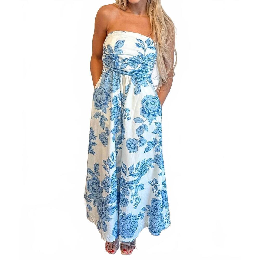 NEW ADELINE kyra strapless dress in blue blossom